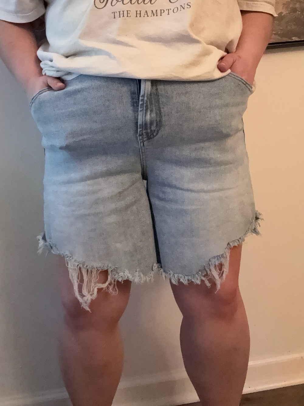 Blakeley High Rise Distressed Denim Shorts | Light Wash | Raw Hem | Size 3X
